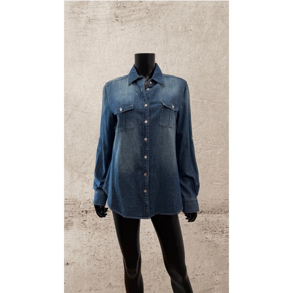 Ellison Chambray Denim Button Down Shirt Women's Medium Blue Cotton - Picture 2 of 8